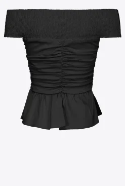 Topwear|PINKO Top En Popeline A Epaules Denudees Noir Limousine