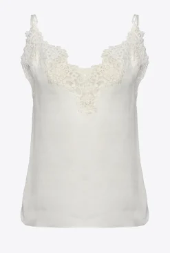 Topwear|PINKO Top En Satin Et Dentelle Blanc Nimbus
