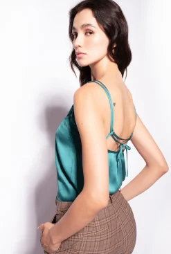 Topwear|PINKO Top En Satin Et Dentelle Vert Parachute