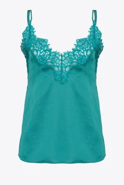 Topwear|PINKO Top En Satin Et Dentelle Vert Parachute