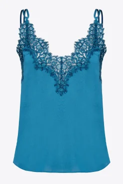 Topwear|PINKO Top En Satin Et Dentelle Bleu Marocain