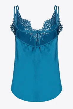 Topwear|PINKO Top En Satin Et Dentelle Bleu Marocain