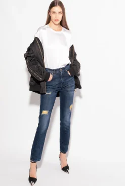 Chemises Et Blouses|PINKO Top En Satin Stretch Blanc Brill.
