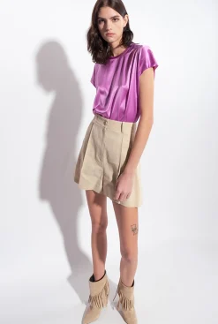 Chemises Et Blouses|PINKO Top En Satin Stretch Opera Mauve
