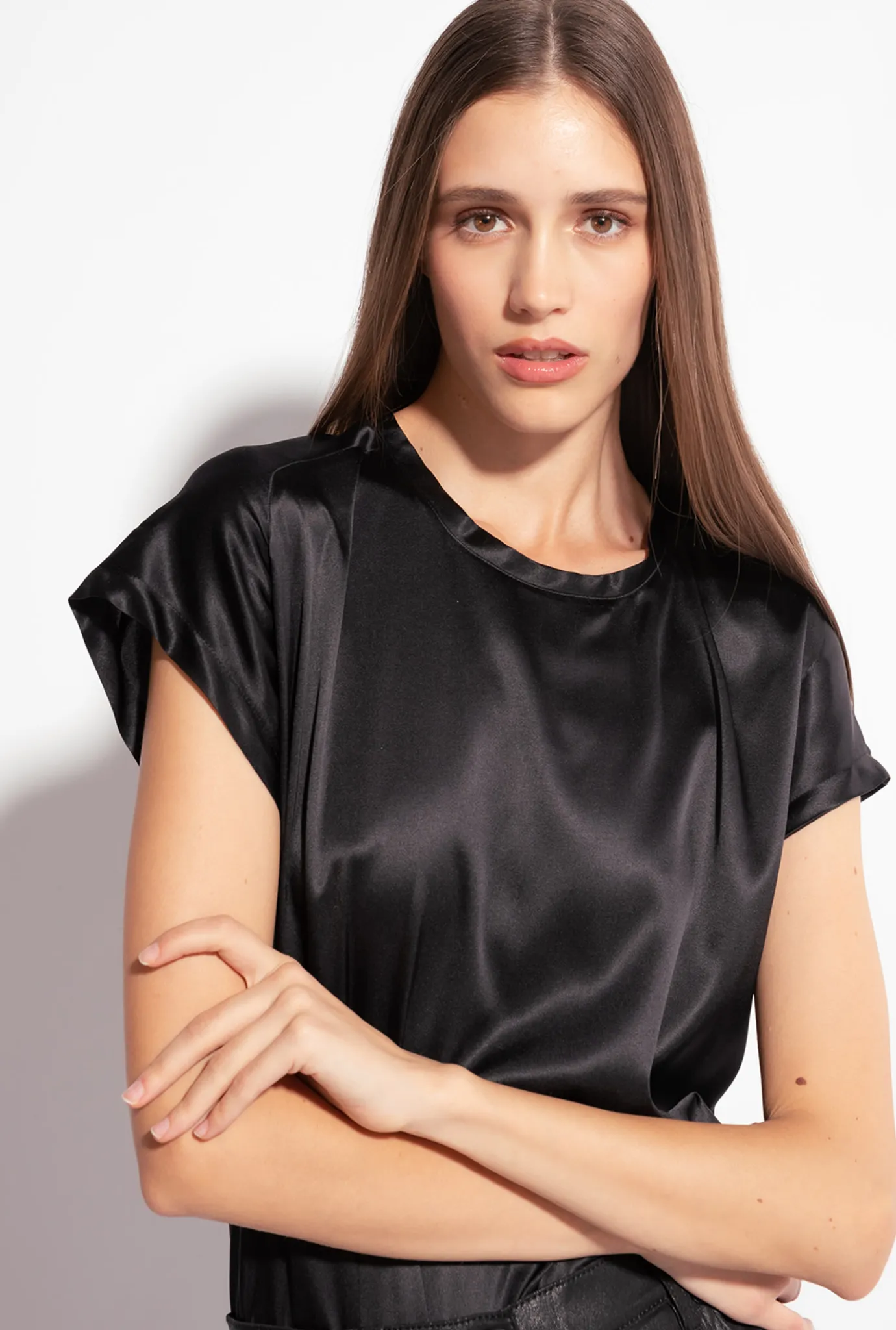 Chemises Et Blouses|PINKO Top En Satin Stretch Noir Limousine