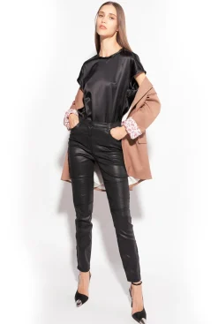 Chemises Et Blouses|PINKO Top En Satin Stretch Noir Limousine