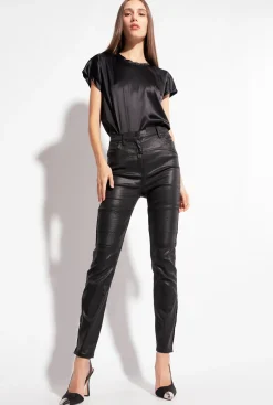 Chemises Et Blouses|PINKO Top En Satin Stretch Noir Limousine
