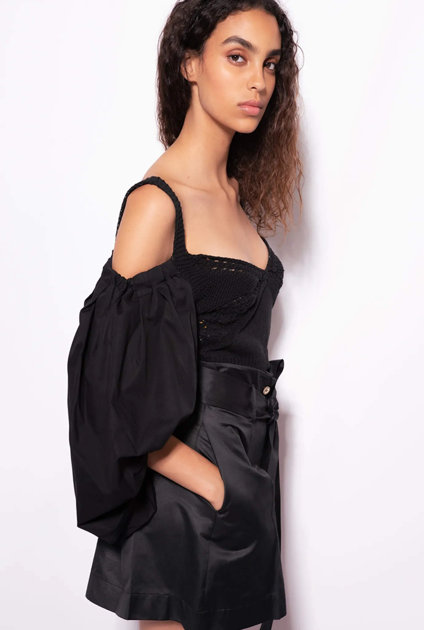 Topwear|PINKO Top En Tricot Et Popeline Noir Limousine