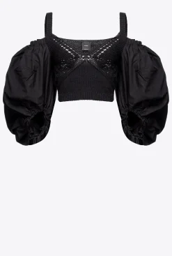 Topwear|PINKO Top En Tricot Et Popeline Noir Limousine