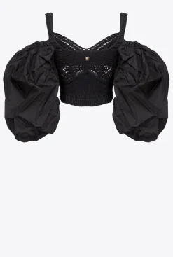 Topwear|PINKO Top En Tricot Et Popeline Noir Limousine