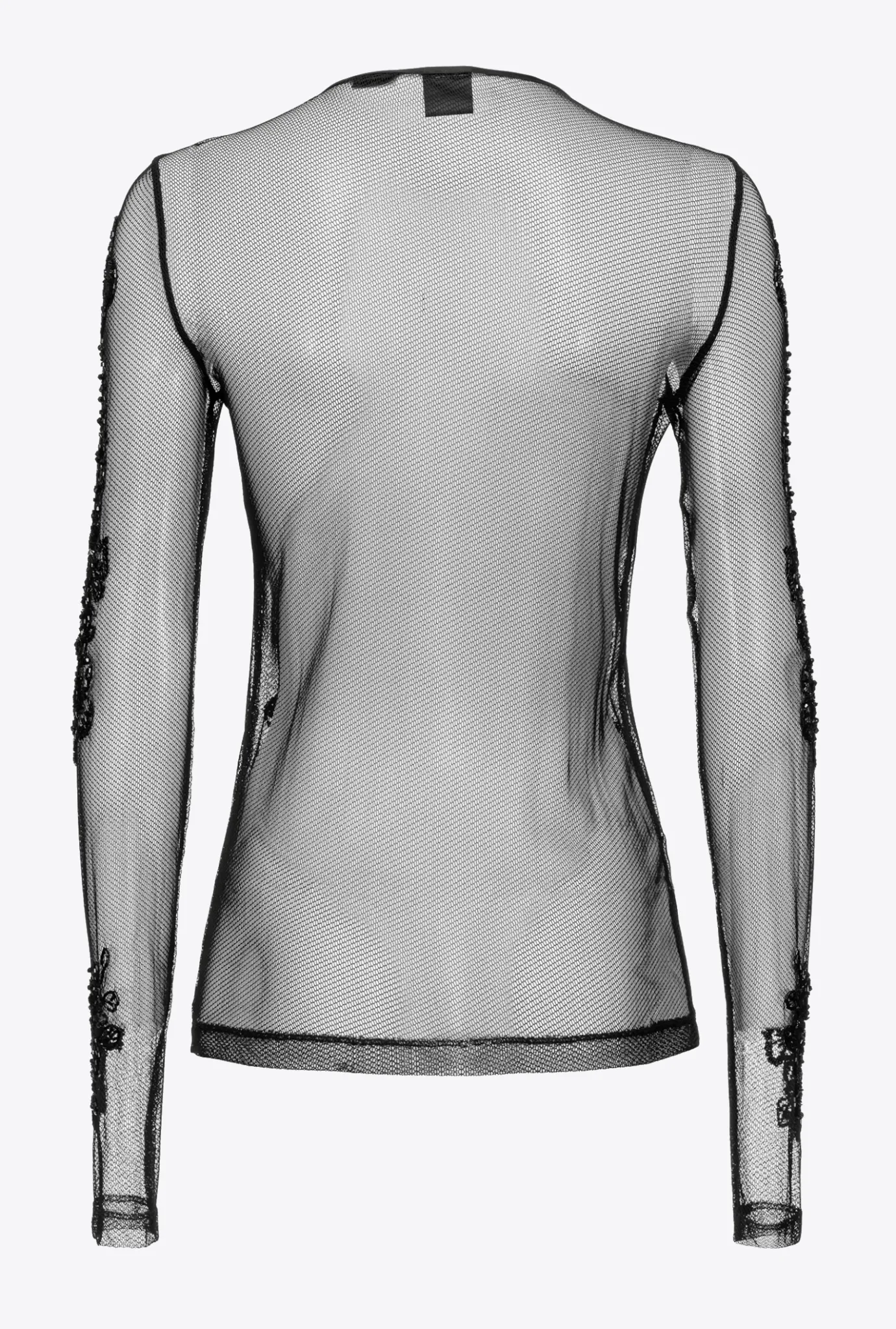Topwear|PINKO Top En Tulle A Broderie Facon Tatouage Noir Limousine