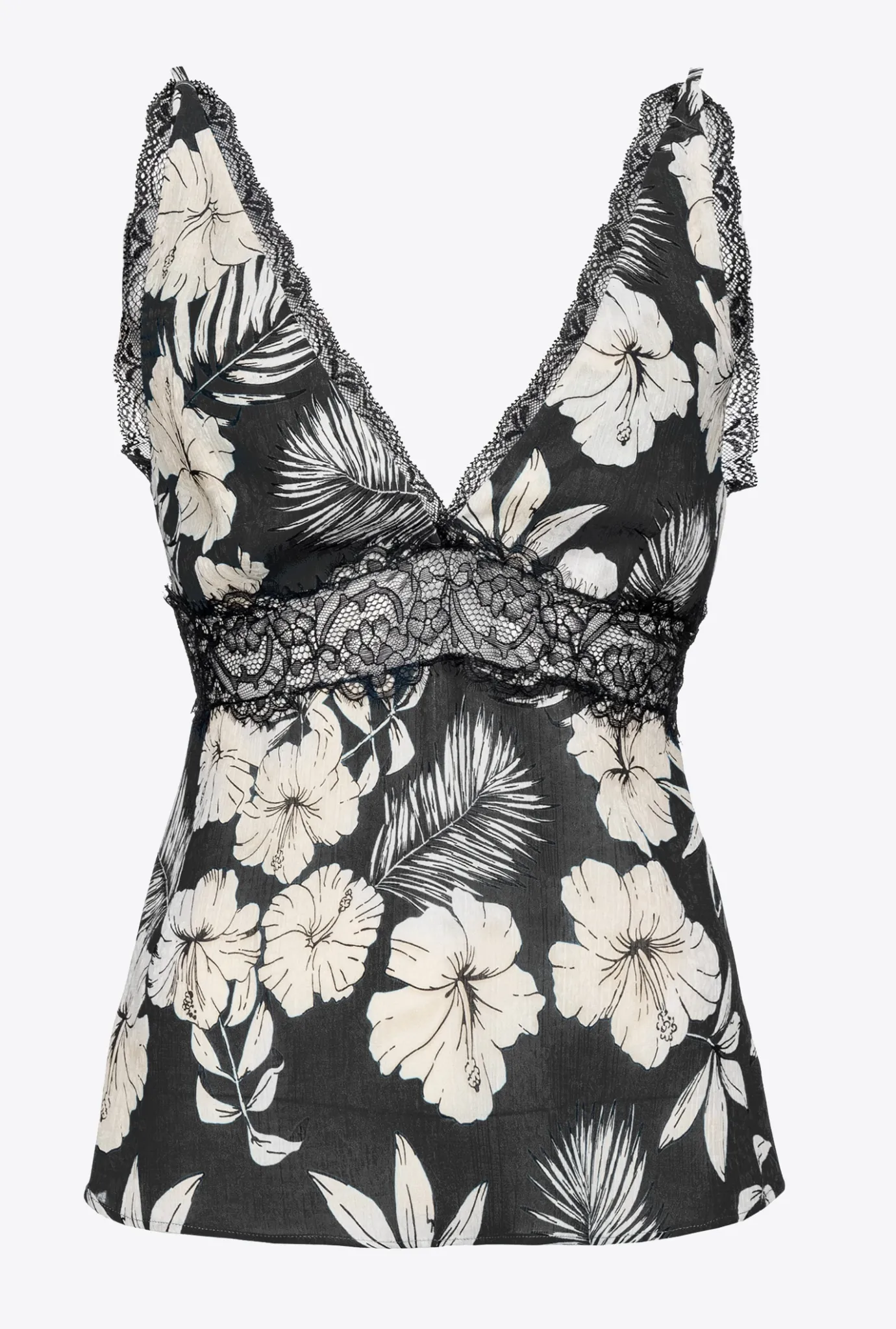 Tailleurs Et Ensembles|PINKO Top Fleur Graphique Noir/Beurre