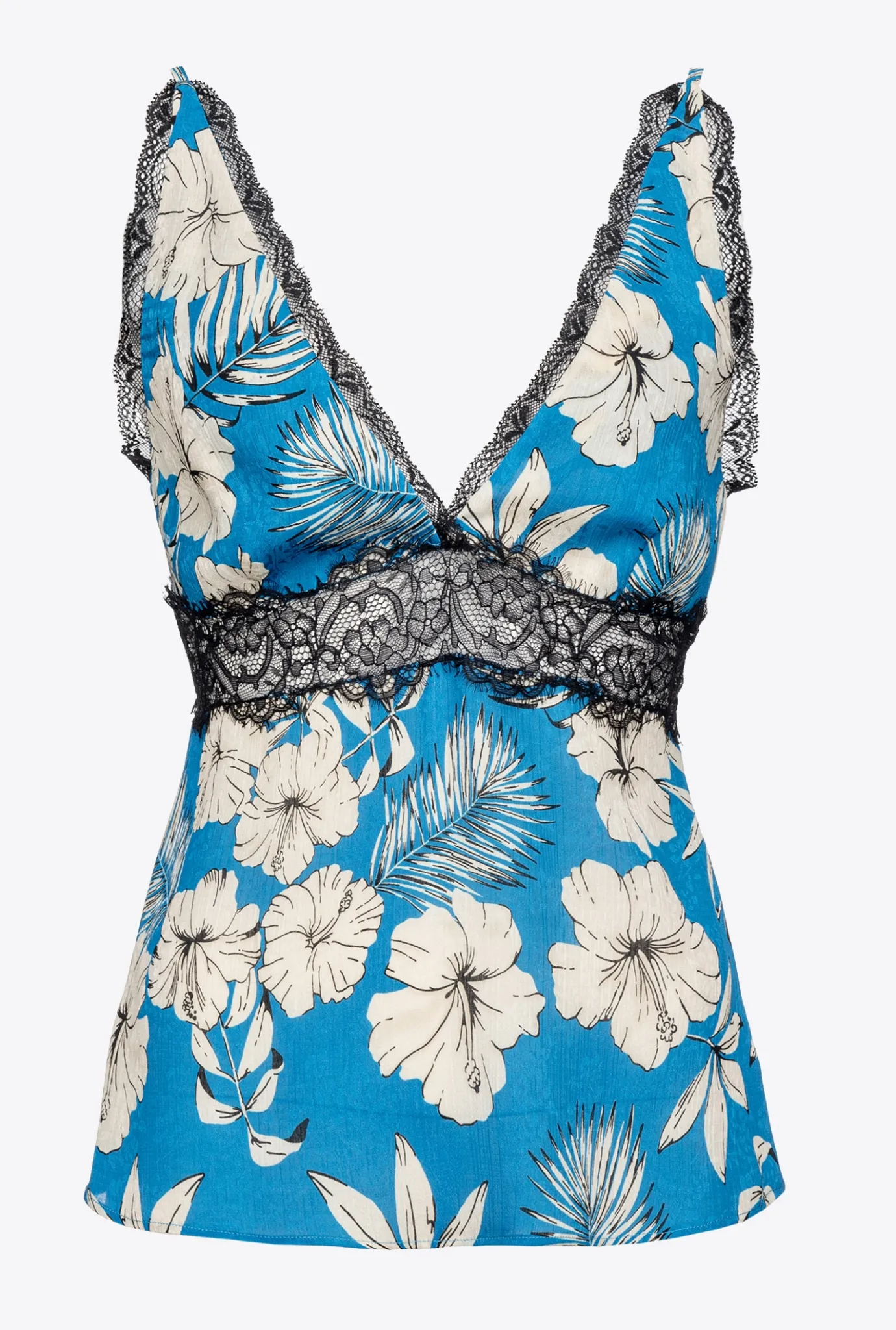 Tailleurs Et Ensembles|PINKO Top Fleur Graphique Turquoise/Beurre/Noir