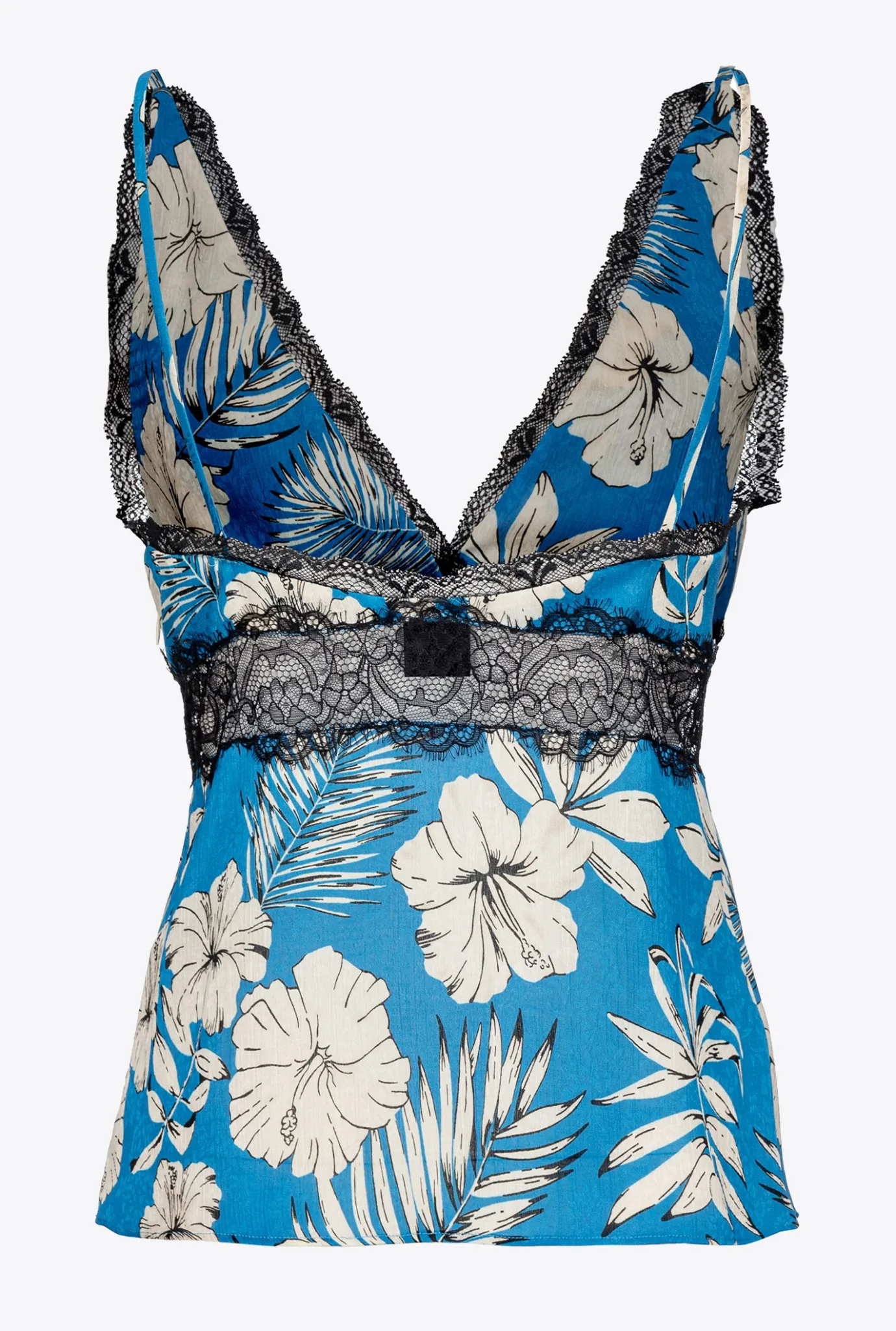 Tailleurs Et Ensembles|PINKO Top Fleur Graphique Turquoise/Beurre/Noir