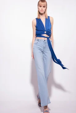 Topwear|PINKO Top Fluide Ceinture Bleu Surf Sur Le Web