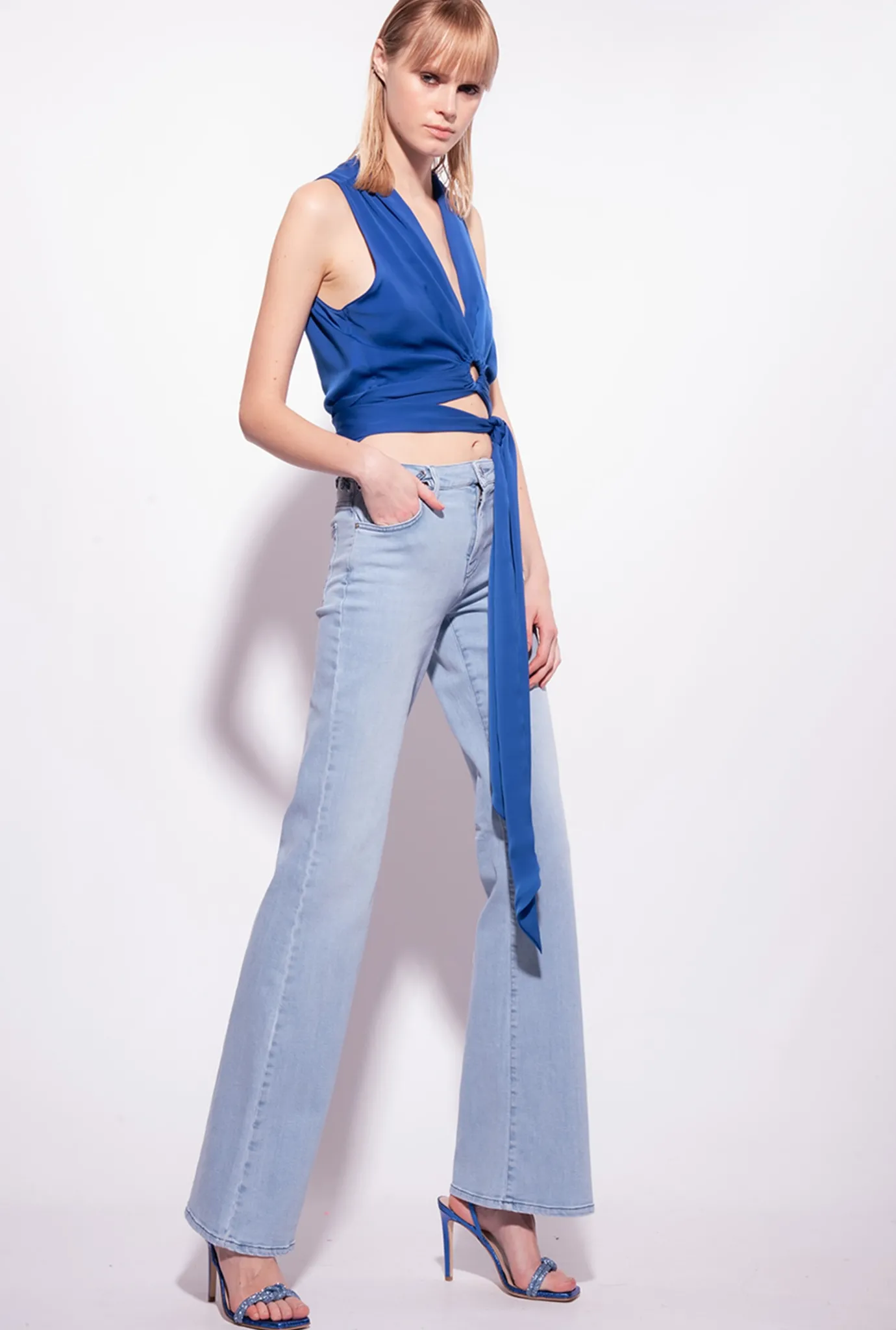 Topwear|PINKO Top Fluide Ceinture Bleu Surf Sur Le Web