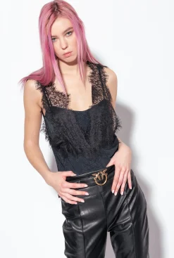 Topwear|PINKO Top Jacquard A Logo En Dentelle Noir Limousine