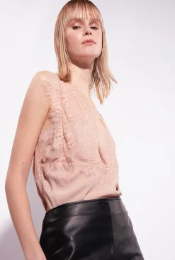 Topwear|PINKO Top Jacquard A Logo En Dentelle Nude - Rose