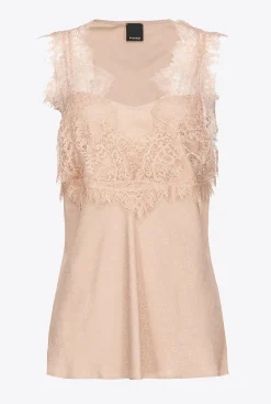 Topwear|PINKO Top Jacquard A Logo En Dentelle Nude - Rose