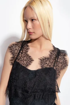 Topwear|PINKO Top Jacquard A Logo En Dentelle Noir Limousine