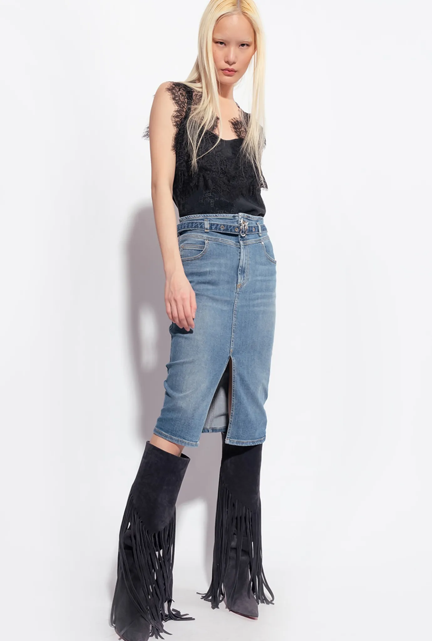 Topwear|PINKO Top Jacquard A Logo En Dentelle Noir Limousine