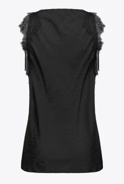 Topwear|PINKO Top Jacquard A Logo En Dentelle Noir Limousine