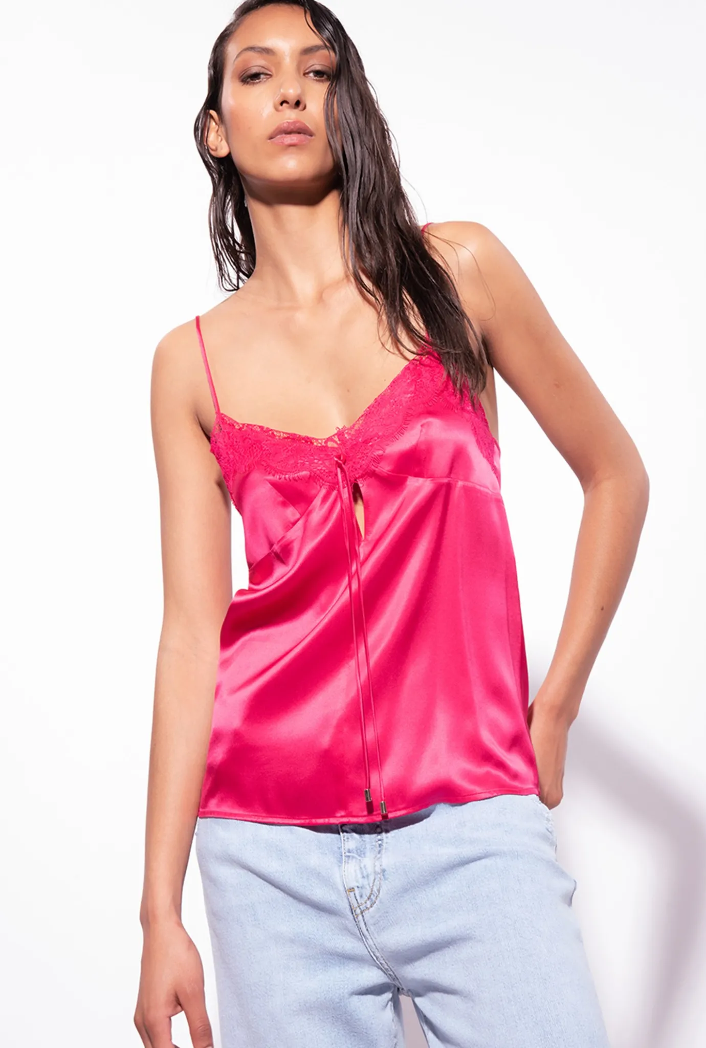Topwear|PINKO Top Lingerie A Dentelle Rose Rouge