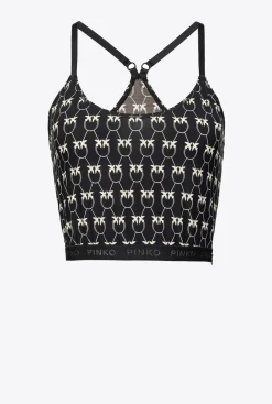 Topwear|PINKO Top Love Birds Monogram Noir/Creme