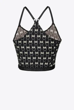 Topwear|PINKO Top Love Birds Monogram Noir/Creme