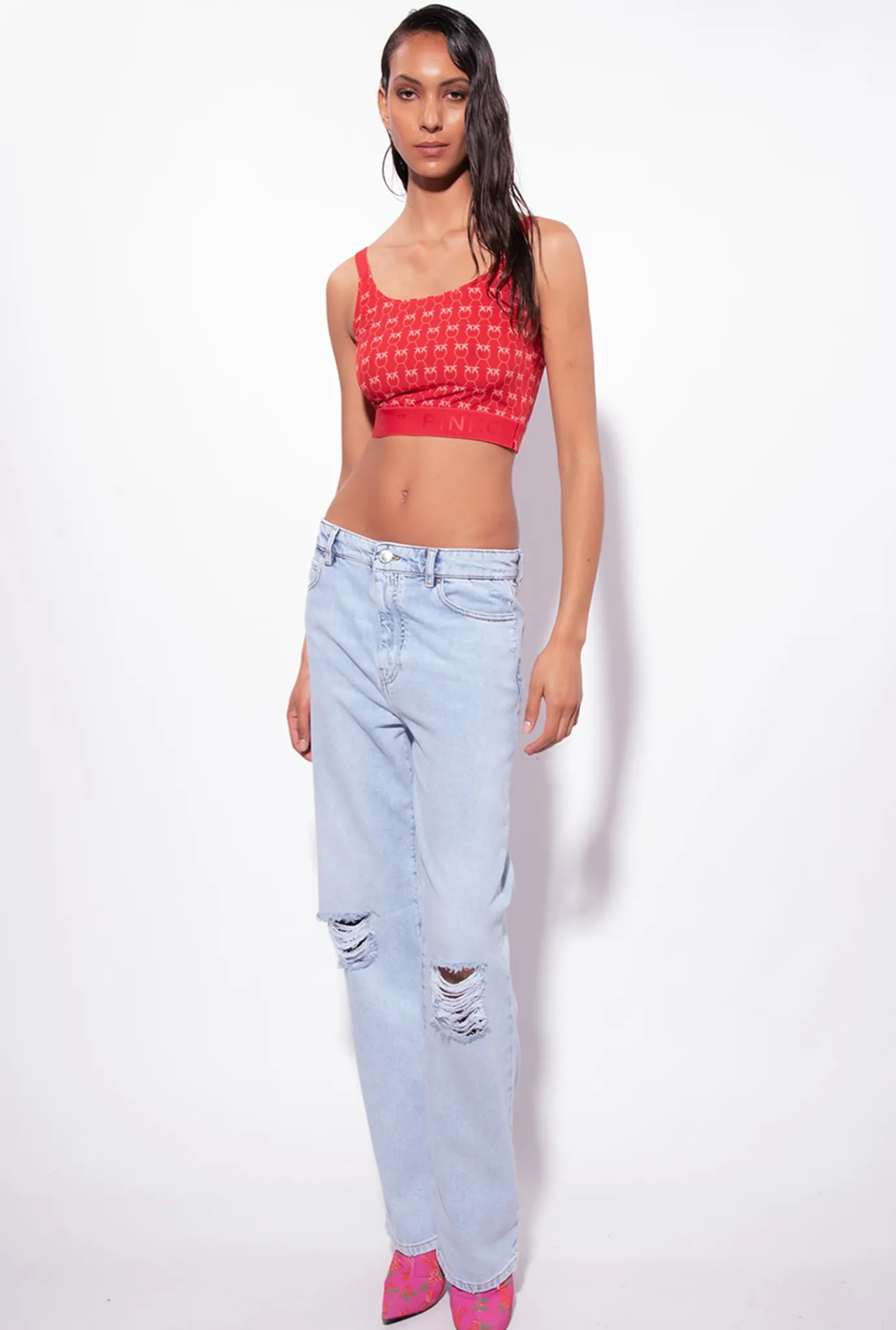 Tailleurs Et Ensembles|PINKO Top Monogram Rouge/Rose