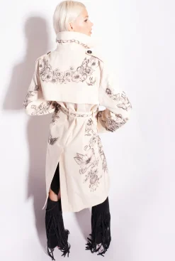 Vêtements D'extérieur|PINKO Trench A Imprime Tatouage Beurre/Noir
