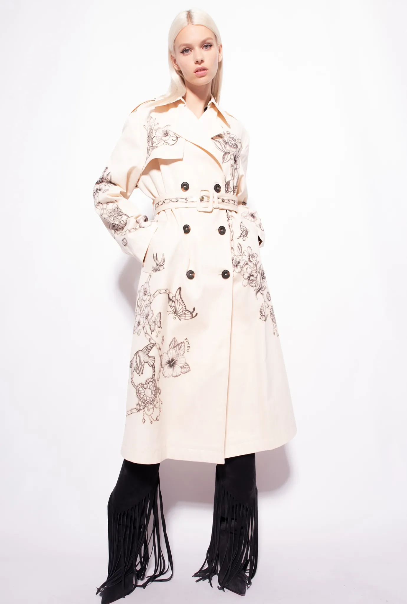 Vêtements D'extérieur|PINKO Trench A Imprime Tatouage Beurre/Noir