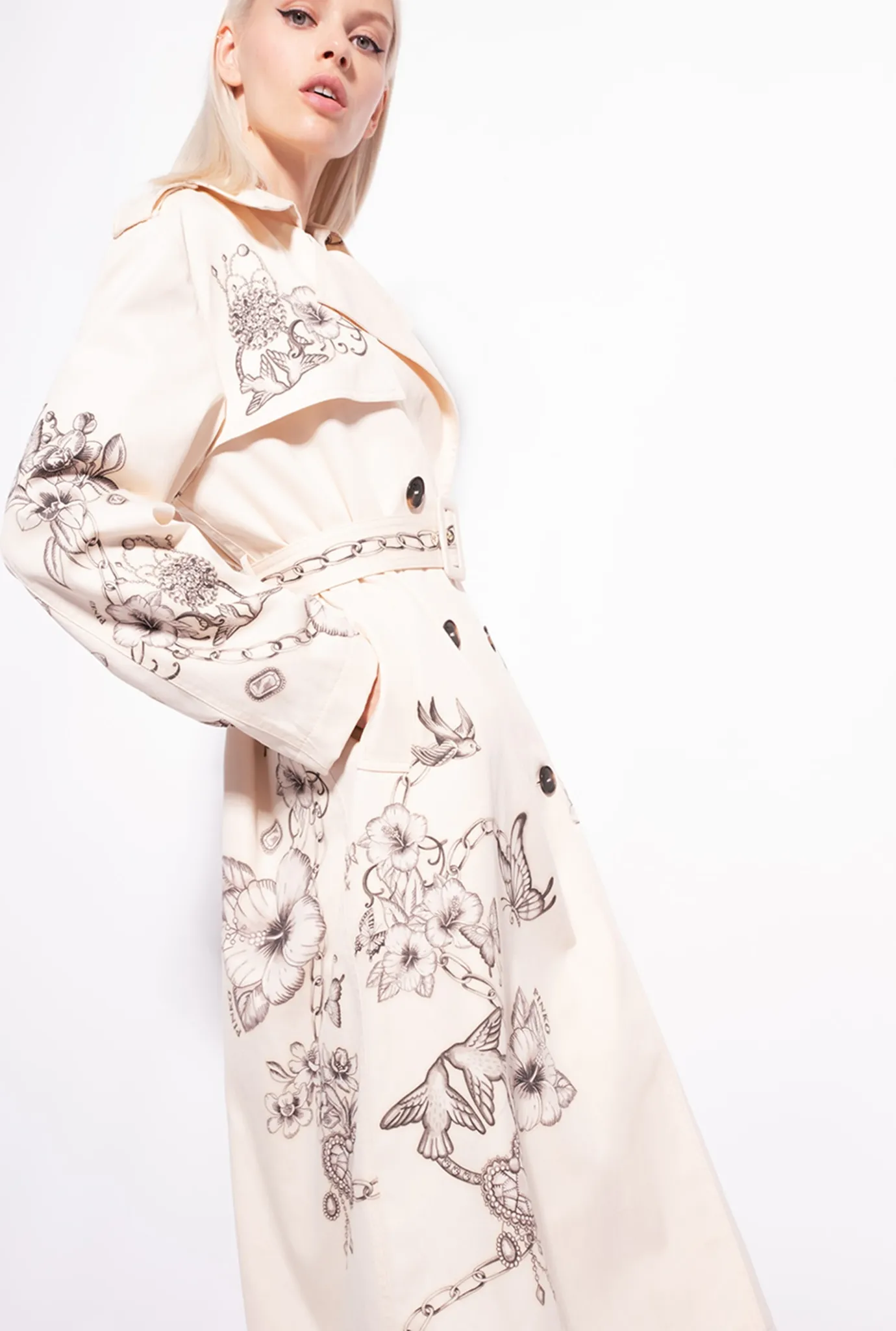 Vêtements D'extérieur|PINKO Trench A Imprime Tatouage Beurre/Noir