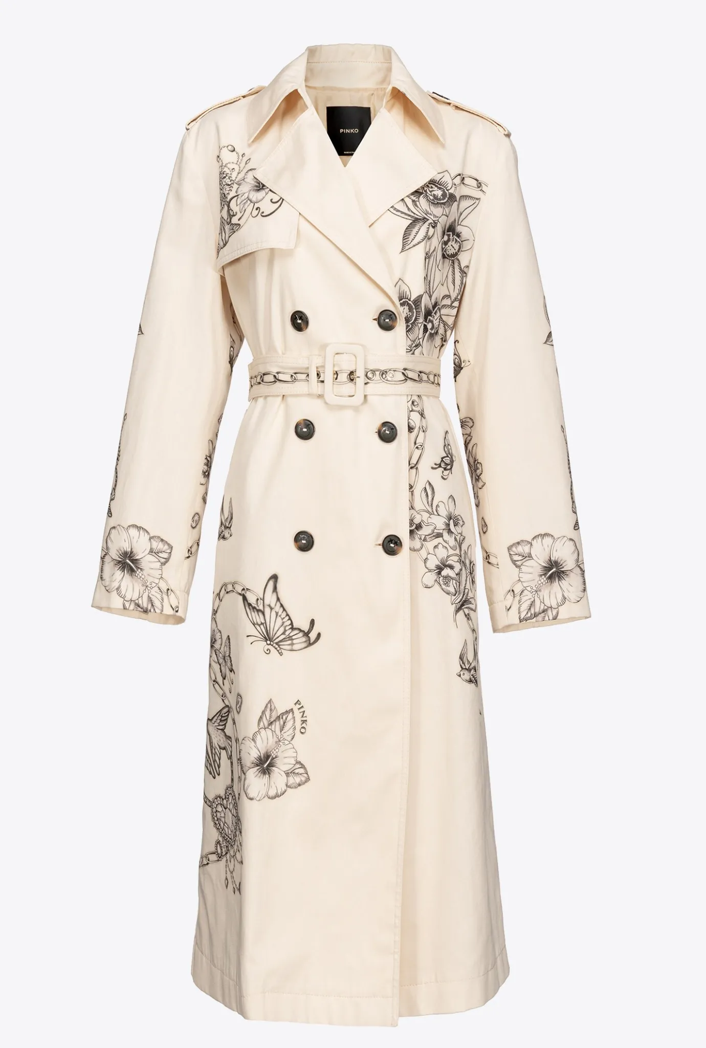 Vêtements D'extérieur|PINKO Trench A Imprime Tatouage Beurre/Noir