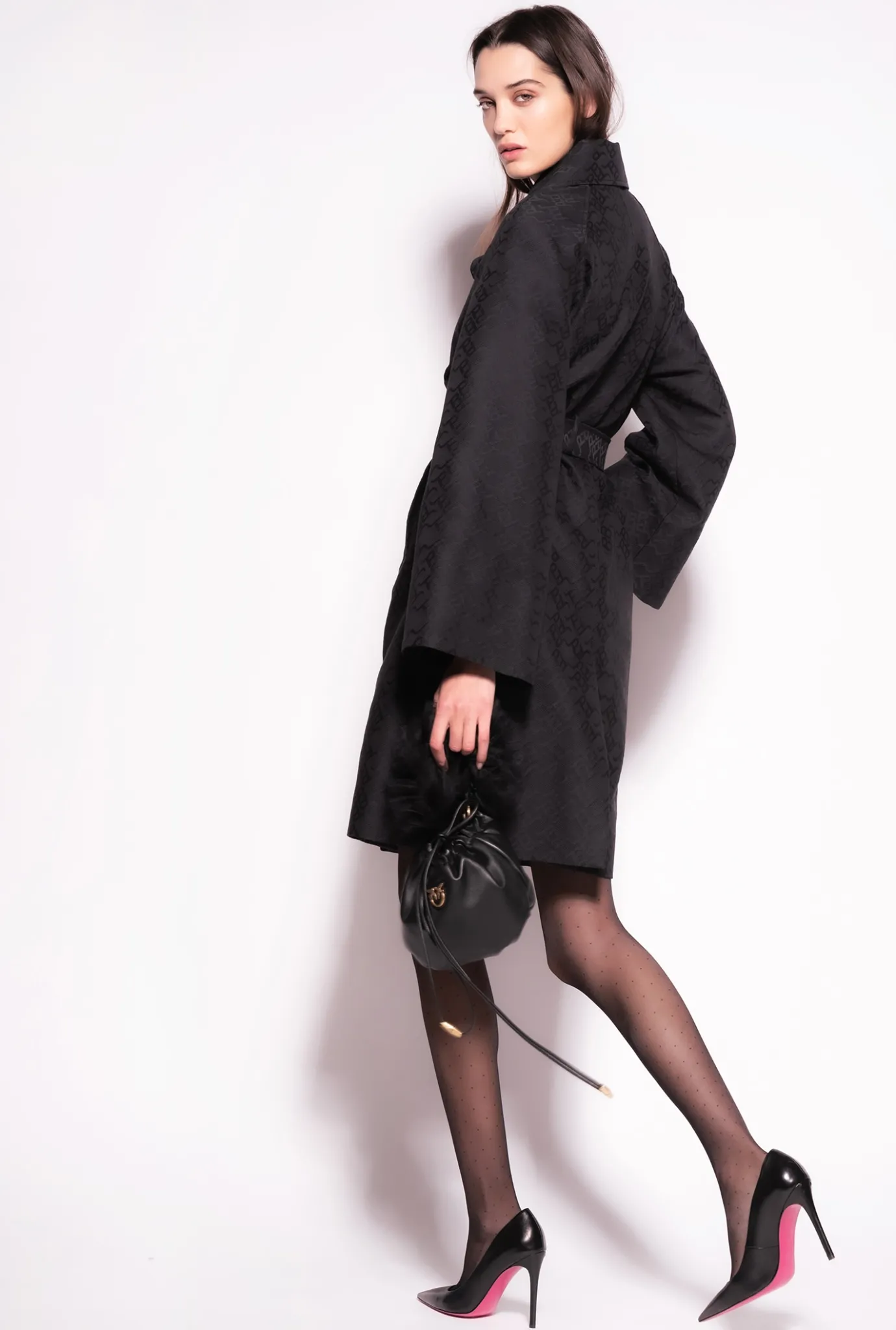 Vêtements D'extérieur|PINKO Trench En Jacquard A Logo Noir Limousine