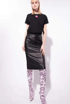 Topwear|PINKO T-Shirt A Broderie Coeur Noir Limousine