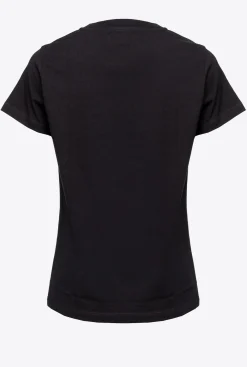 Topwear|PINKO T-Shirt A Broderie Coeur Noir Limousine