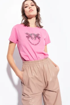 Topwear|PINKO T-Shirt A Broderie Love Birds Rose-Convolvus