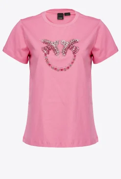 Topwear|PINKO T-Shirt A Broderie Love Birds Rose-Convolvus