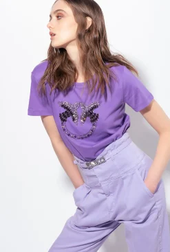 Tailleurs Et Ensembles|PINKO T-Shirt A Broderie Love Birds Lilas Lavande