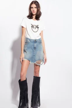 Topwear|PINKO T-Shirt A Broderie Love Birds Blanc Nimbus