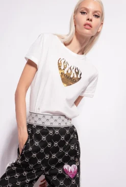 Topwear|PINKO T-Shirt A Imprime Coeur Blanc Soie