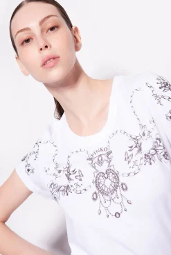 Topwear|PINKO T-Shirt A Imprime Tatouage Blanc Brill.