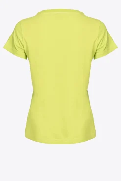 Topwear|PINKO T-Shirt A Logo Imprime Citron Vert