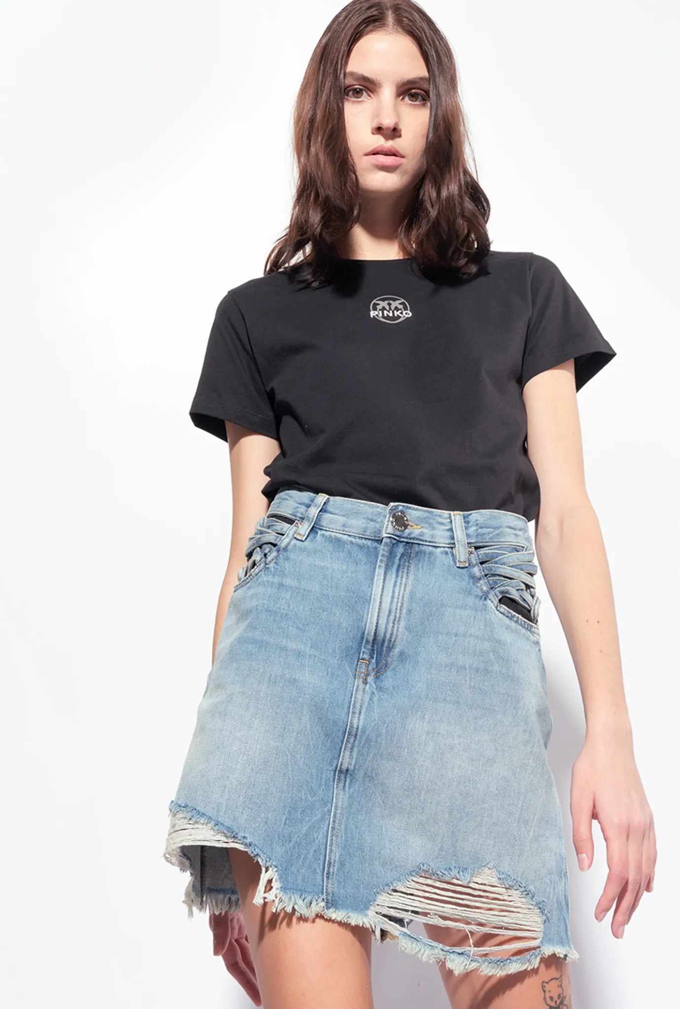 Topwear|PINKO T-Shirt A Logo Imprime Noir Limousine