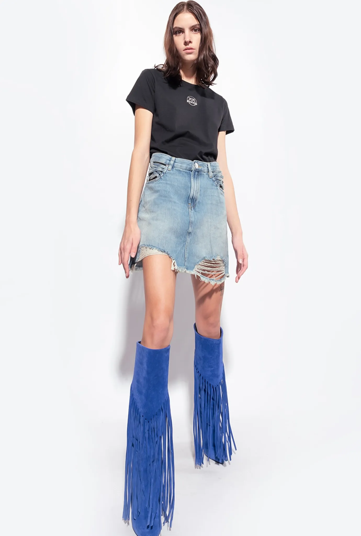 Topwear|PINKO T-Shirt A Logo Imprime Noir Limousine