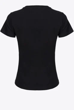 Topwear|PINKO T-Shirt A Logo Imprime Noir Limousine