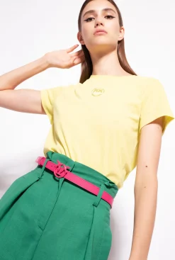 Topwear|PINKO T-Shirt A Logo Imprime Vert Olive Chaud