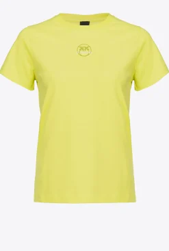 Topwear|PINKO T-Shirt A Logo Imprime Vert Olive Chaud