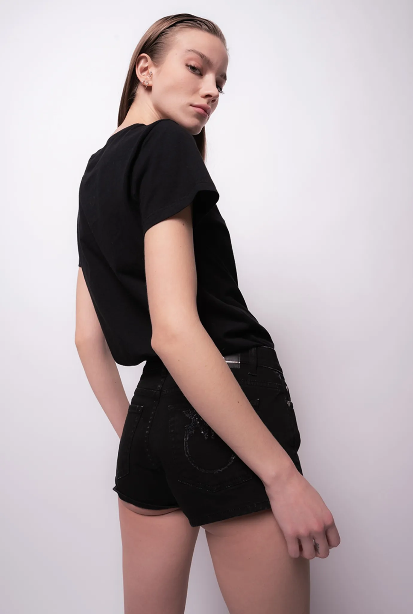 Topwear|PINKO T-Shirt A Mini Broderie Love Birds Noir Limousine